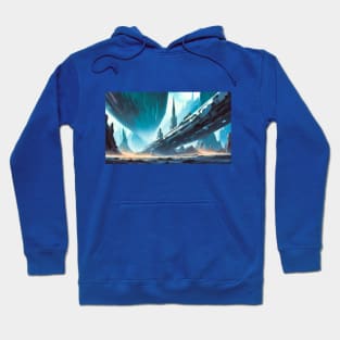 Futuristic illustration of spaceship in blue colours Hoodie